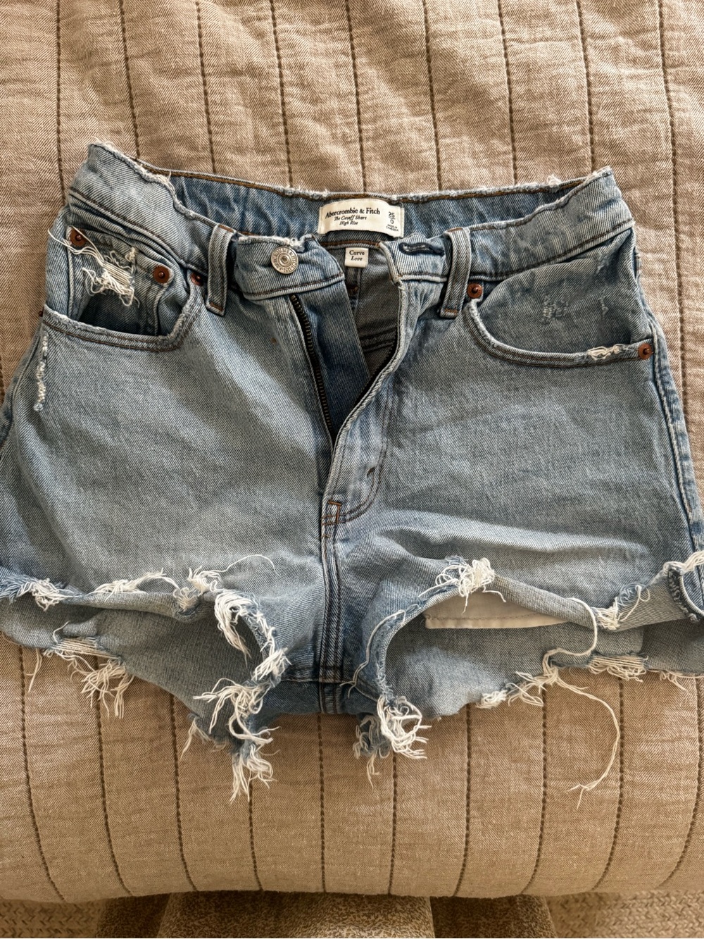 Abercrombie & Fitch Distressed Light Blue Denim The Cutoff Short High Rise